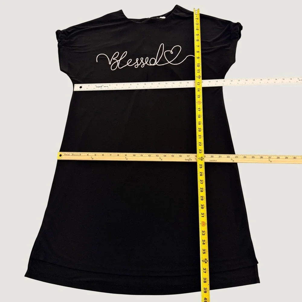 Cato Womens Black Blessed Graphic T-Shirt Dress Short Sleeve Size L